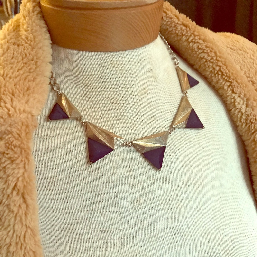 Triangle Dark Navy & Gold statement necklace